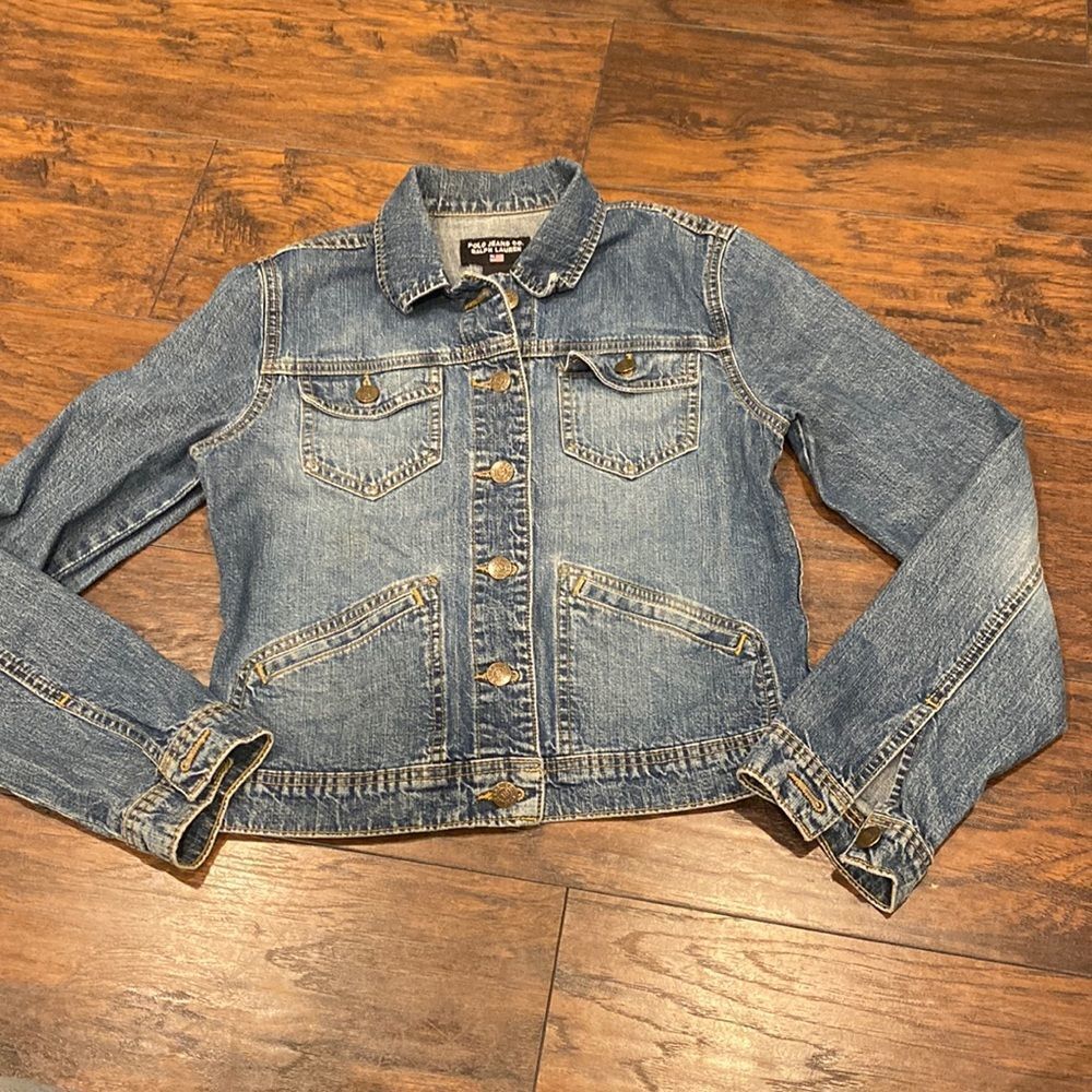 Vtg 90s Ralph Lauren Women Medium Zip Denim‎ Jeans Jacket Distressed custom
